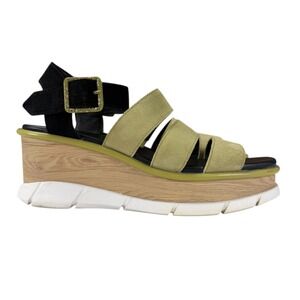 Sorel‎ Joanie III Wedge Sandals Women US10 EU41 Suede Green Leather Platform